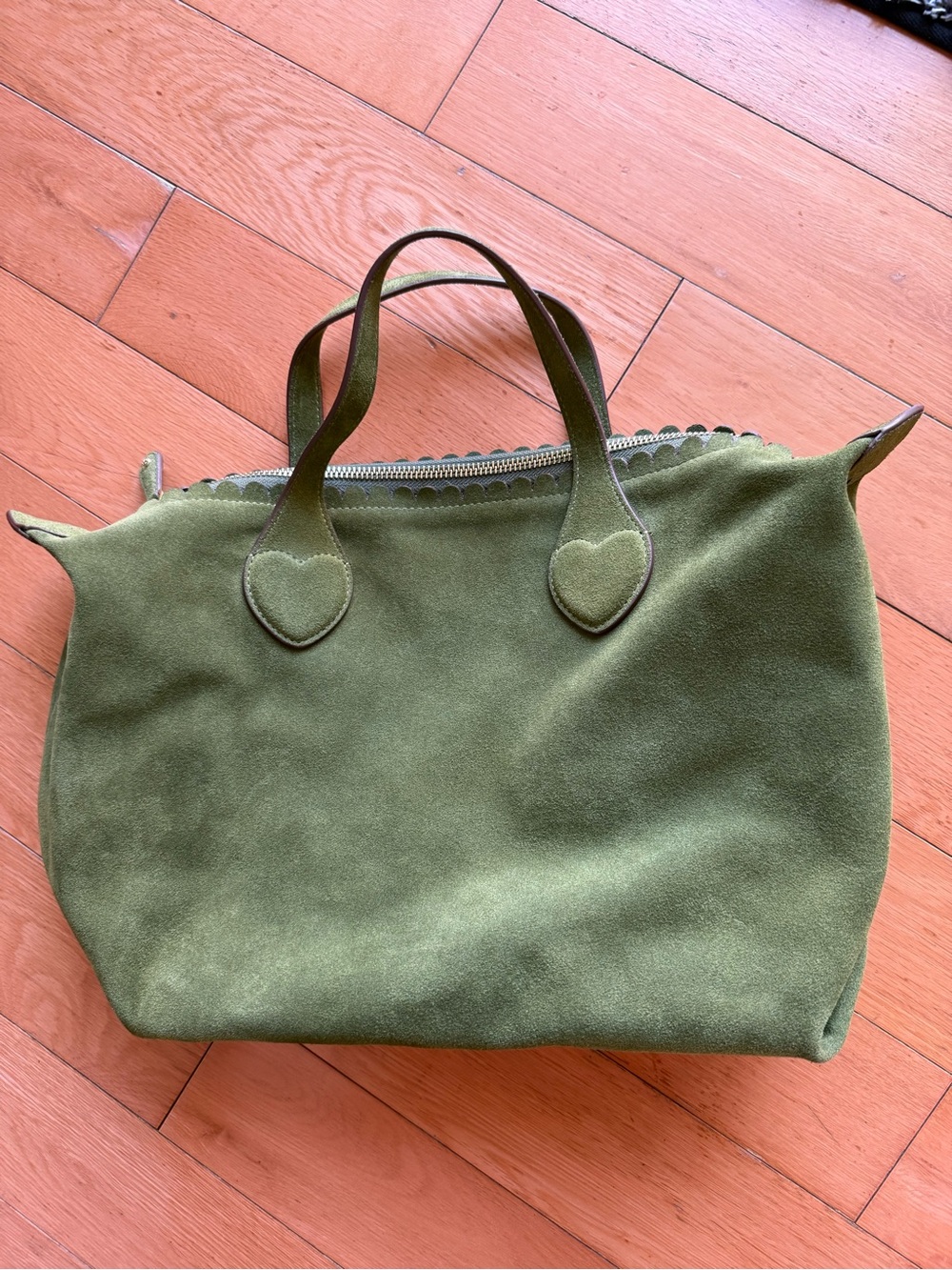 Stoney Clover Lane Suede Leather Pittsford Pouchette Shoulder Bag 29 - Olive - Picture 2 of 15